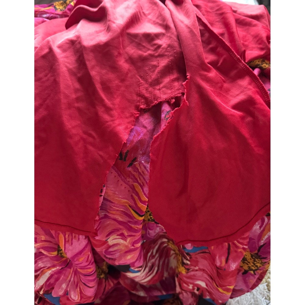 Mlle Gabrielle Pink Floral Handkerchief Hem Midi Dress Small V-Neck Boho - Picture 8 of 8